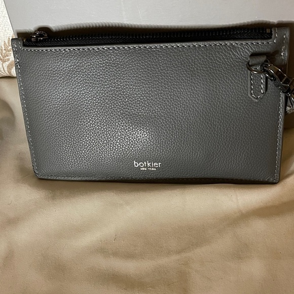 Botkier NY Valentina Charcoal Leather Wristlet Clutch with Silver Detail Botkier